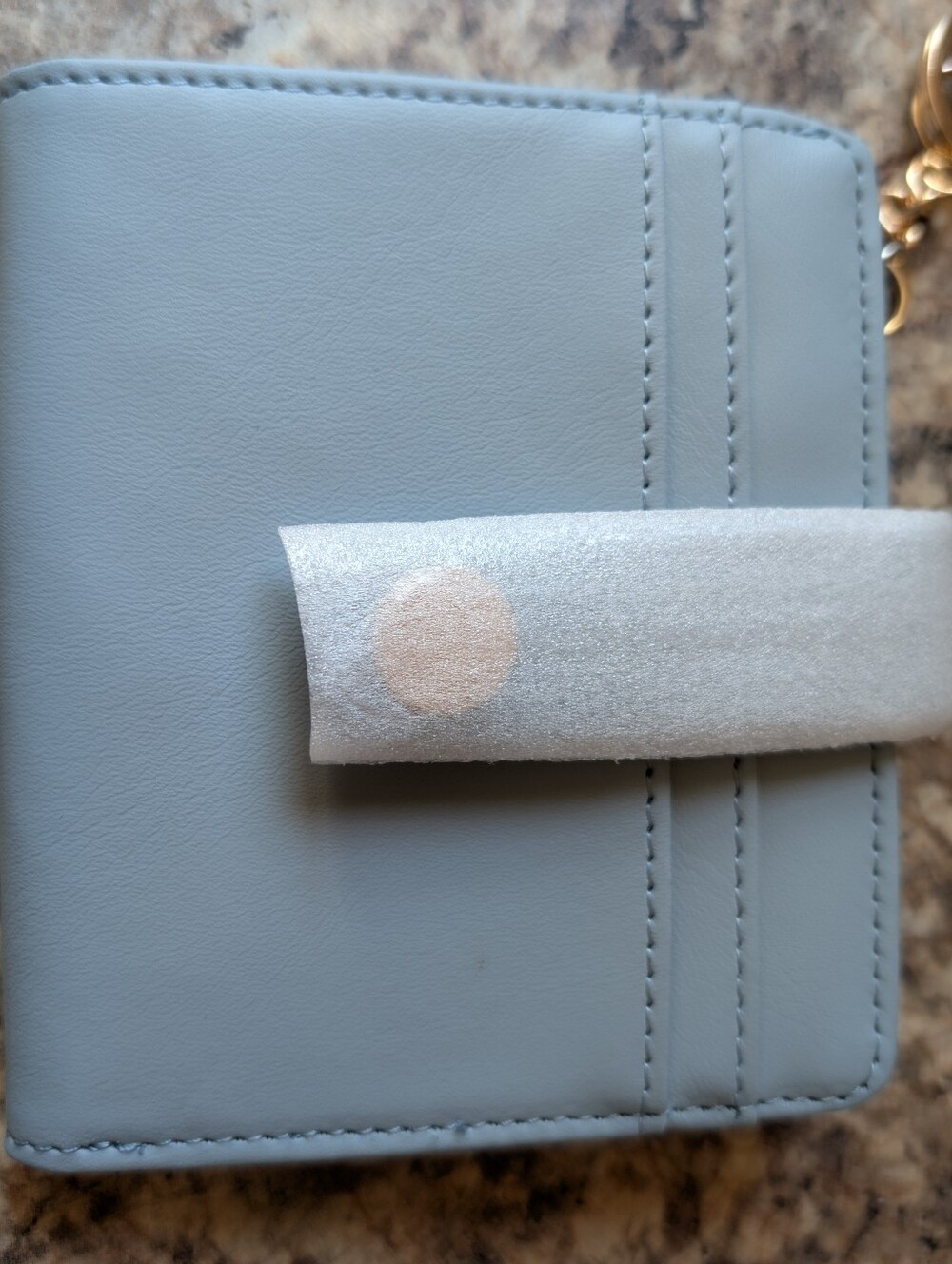 Light Blue Leather Bifold Wallet with Snap Strap